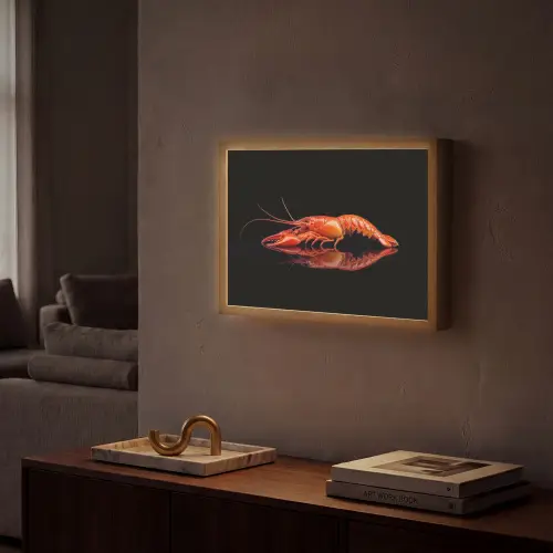 Kreeft - Oranje - Zwart - Opvallend Light Box met batterij (Wandlamp) middel -sfeer1