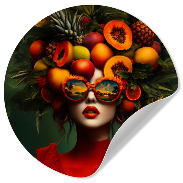 Vrouw - Vruchten - Papaja - Ananas Wandcirkel behangsticker klein -3d