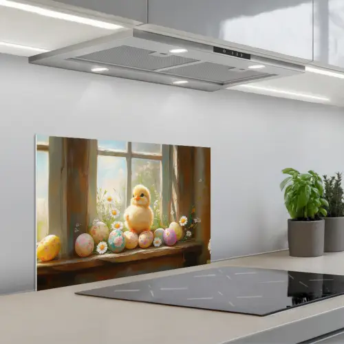 Kuiken - Raam - Paaseieren keuken achterwand spatscherm klein -3d_schuin