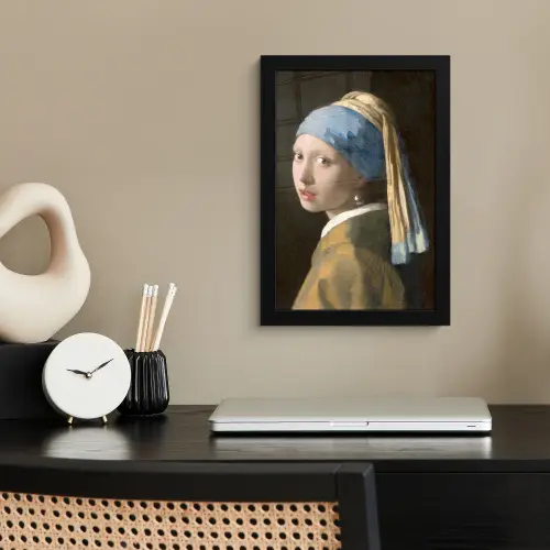 Meisje met de Parel - Schilderij van Johannes Vermeer fotolijst zwart zonder passe partout klein -sfeer1