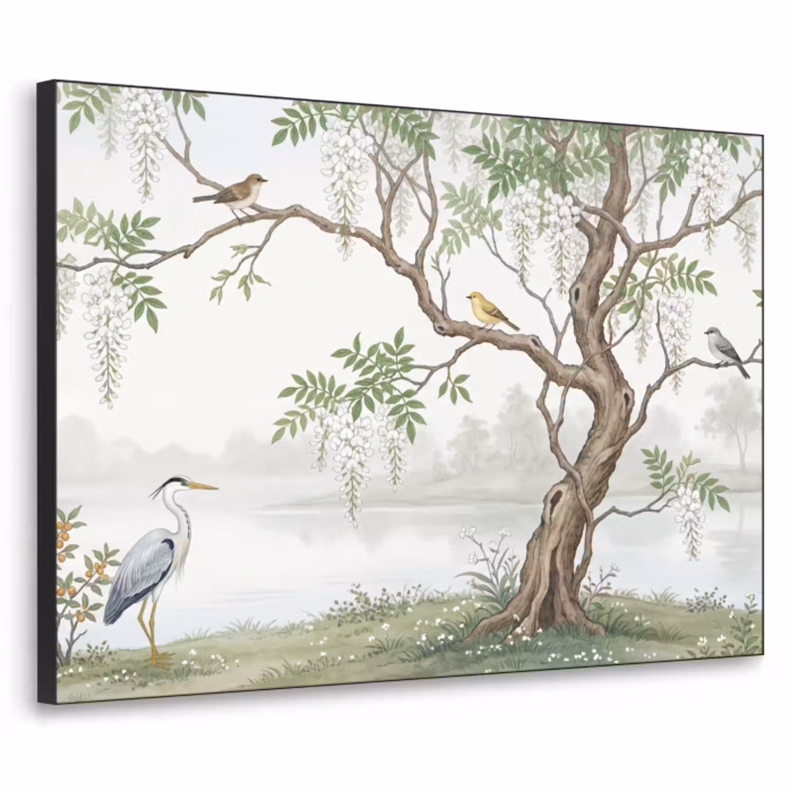 Reiger - Landschap - Groen Textielframe zwart klein -3d