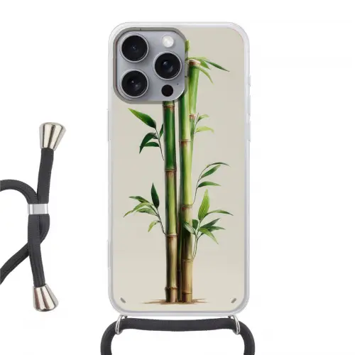 Bamboestengels - Sierlijk - Groen Hoesje iPhone 16 Pro Max met koord klein -3d