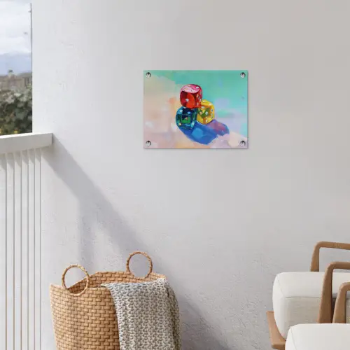 Dobbelstenen - Kleurrijk - Getallen - Stipjes tuinposter los doek klein -sfeer8