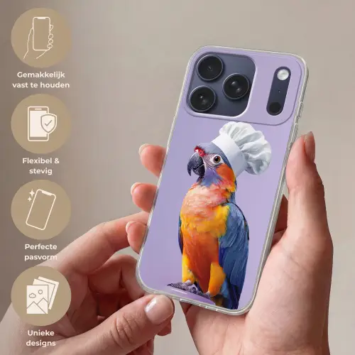 Papegaai - Koksmuts - Paars - Cute Telefoonhoesje iPhone 17 Pro klein -sfeer3_NL