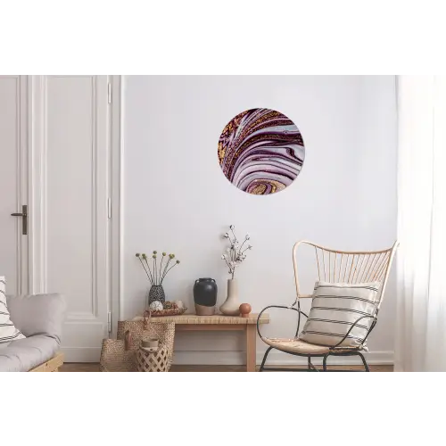 Marmer - Roze - Goud - Glitter - Marmerlook - Luxe Wandcirkel aluminium klein -woonkamer