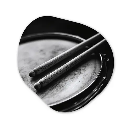 Trommel - Close-up - Drumstokken - Zwart Wandcirkel Organisch Forex 3mm klein -3d