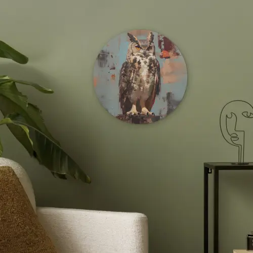 Geschilderd - Abstract - Uil - Bruin Akoestische PET Vilt - Rond klein -sfeer2