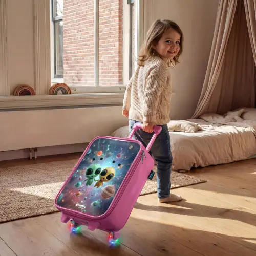 Vrolijke buitenaardse vrienden Kinderkoffer - Roze klein -sfeer1