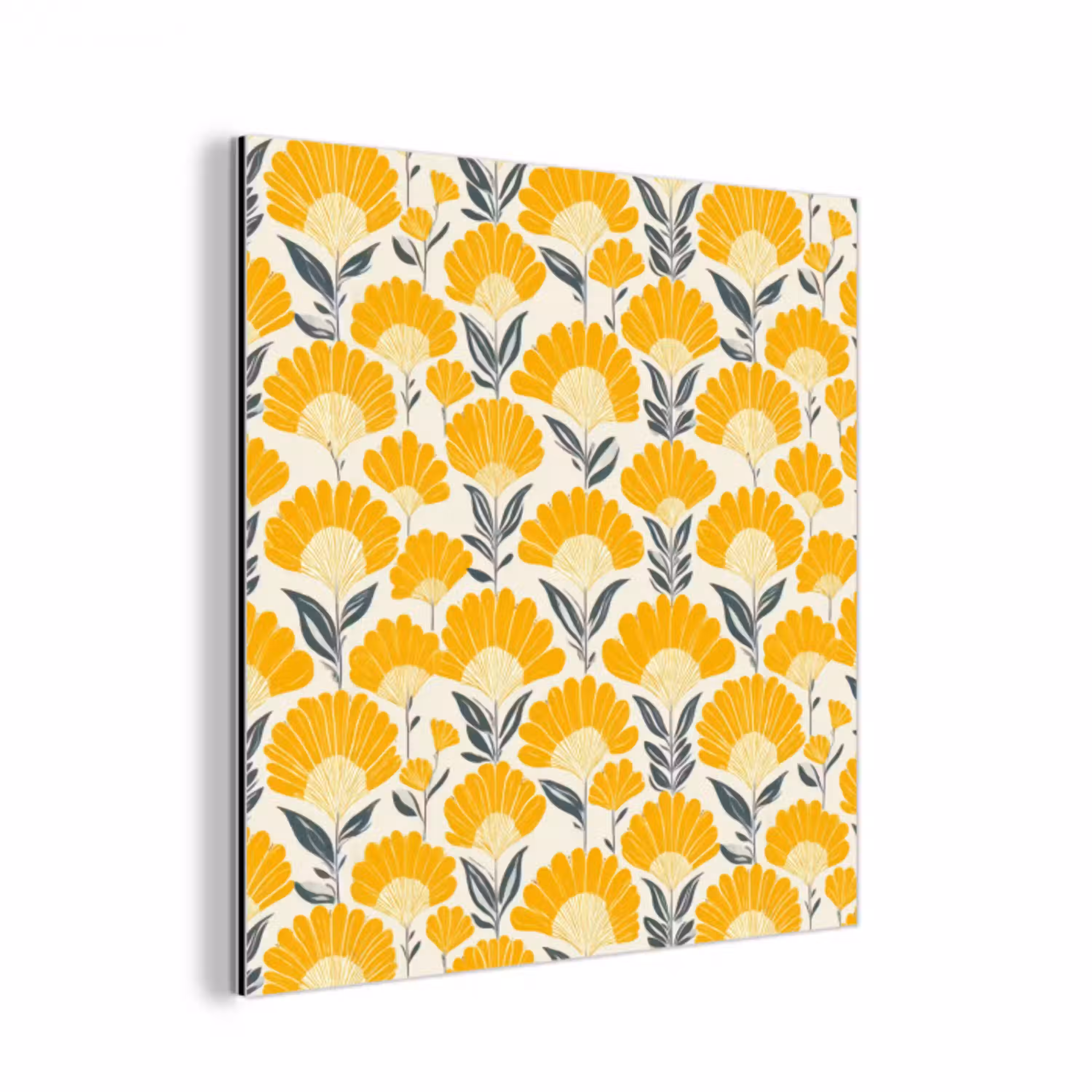 Bloemen - Retro - Botanisch - Okergeel - Grijs aluminium wit klein 46 -3d