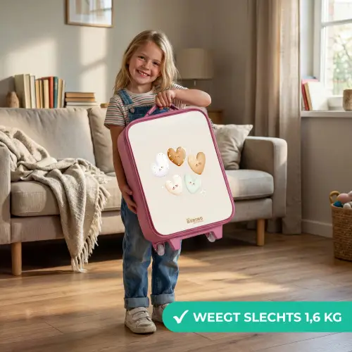 Hartjes in zachte beige tinten Kinderkoffer - Roze klein -sfeer2_NL