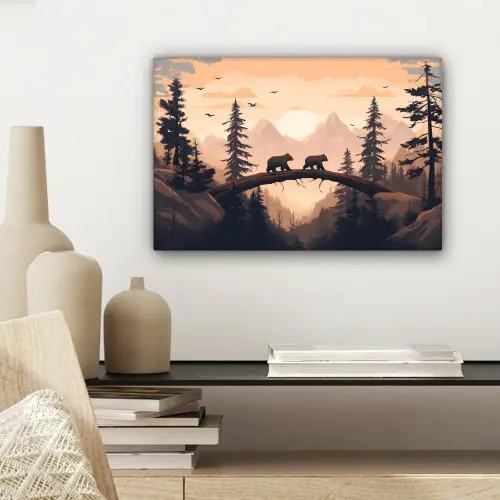 Beren - Bomen - Landschap - Zonsondergang canvas 2cm klein -sfeer6