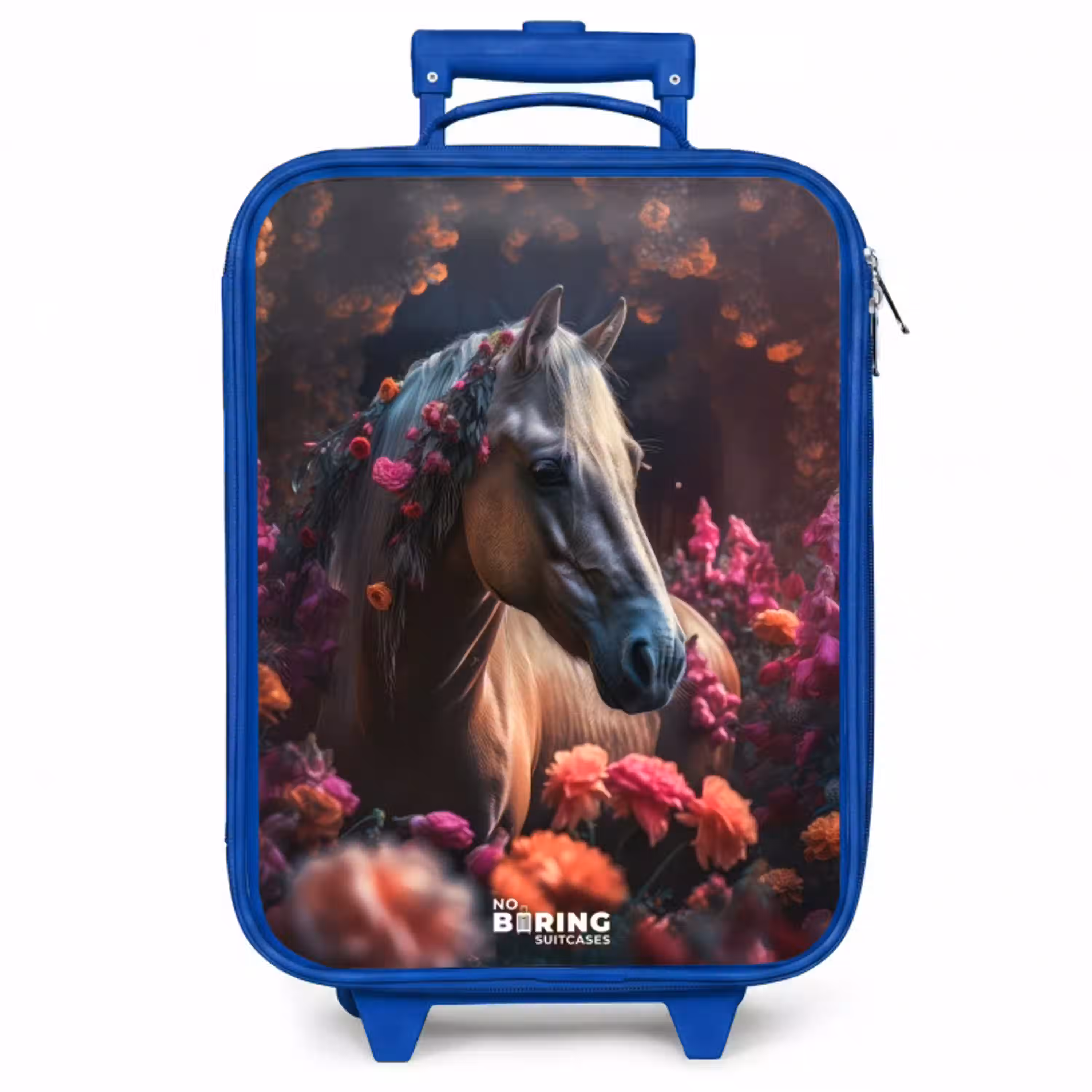 Goudbruin paard tussen de bloemen Kinderkoffer - Blauw klein -zzz_website3d