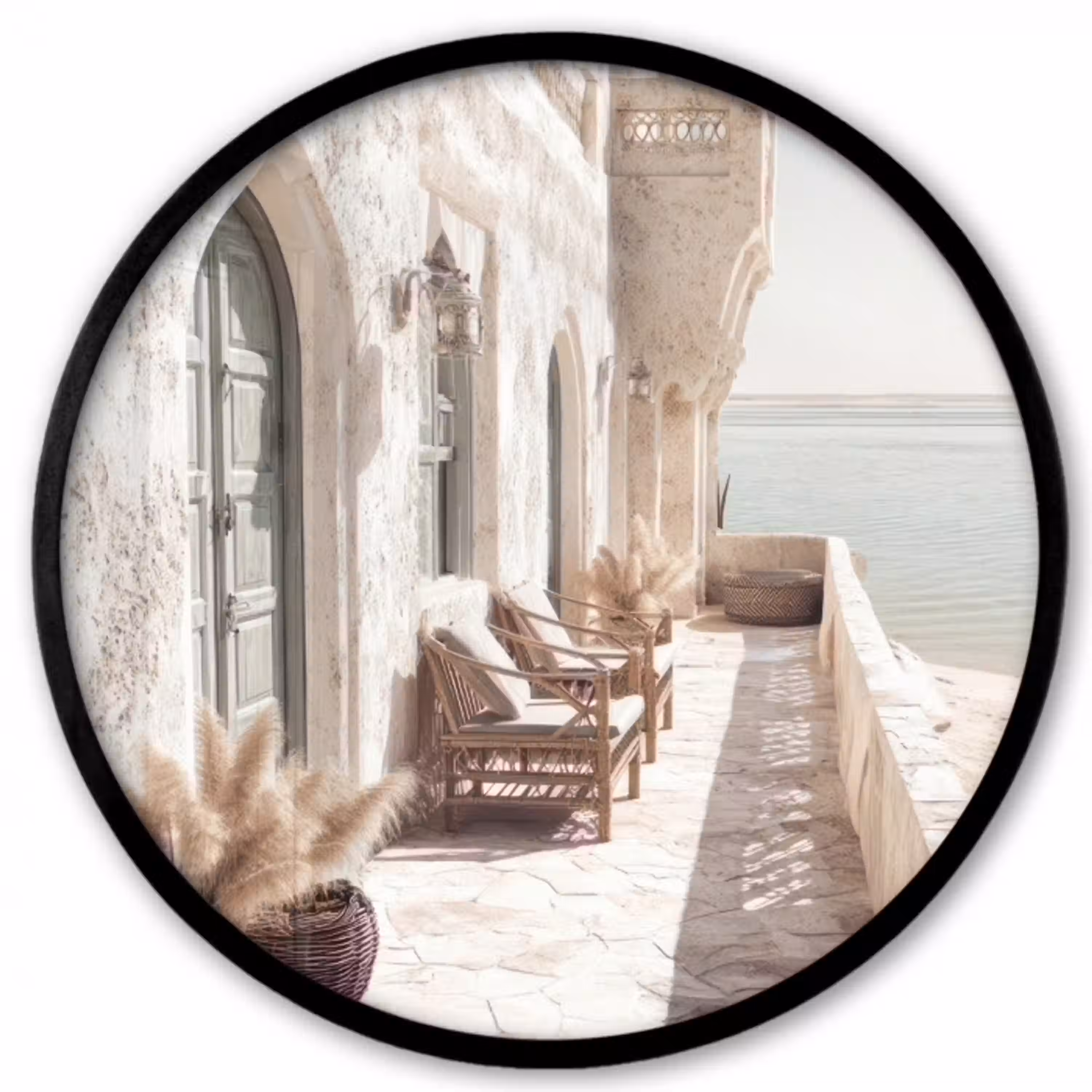 Terras - Stoelen - Strand - Beige Fotolijst rond zonder passe partout klein -3d
