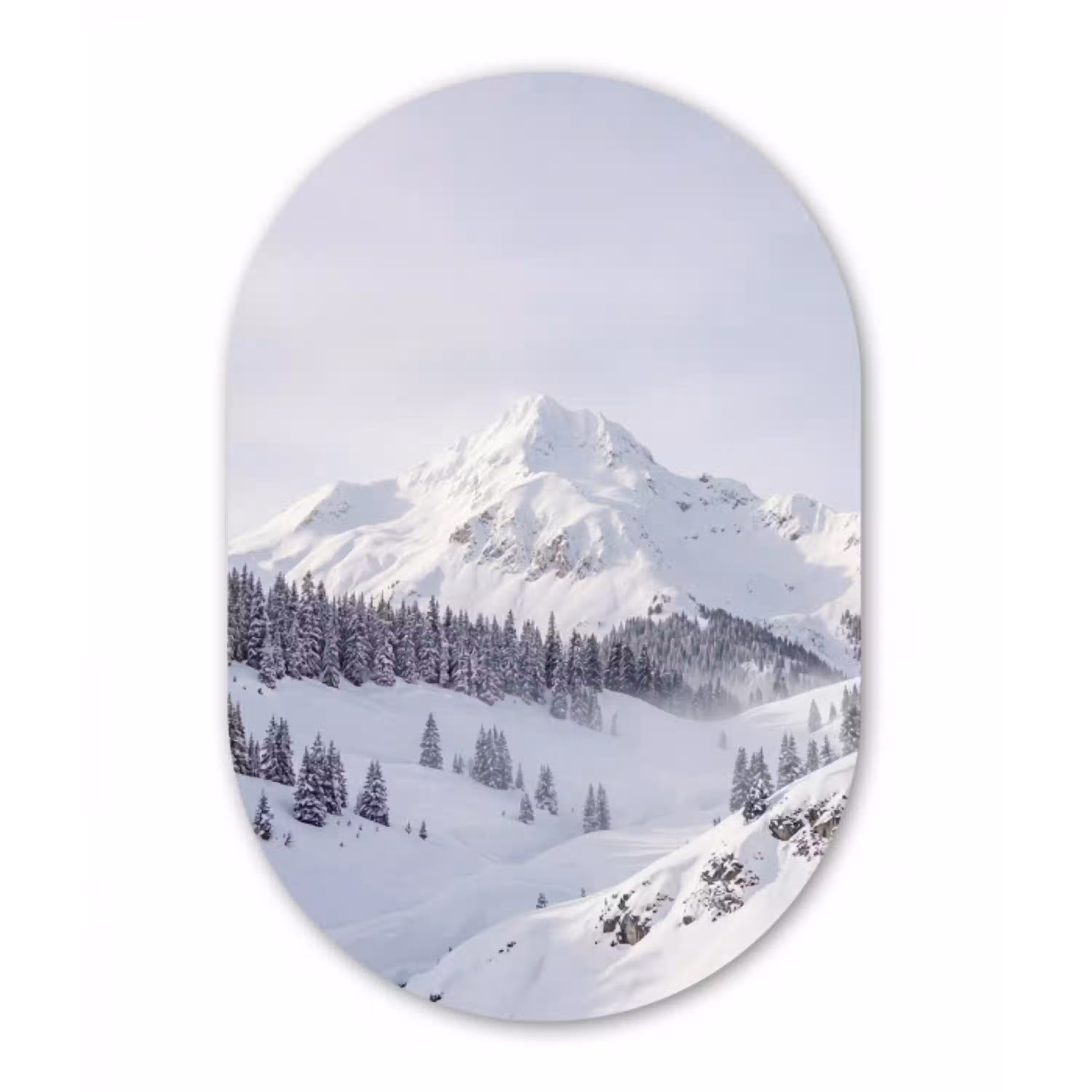Berg - Sneeuw - Winter - Natuur - Wit Wandcirkel Ovaal Aluminium middel -3d