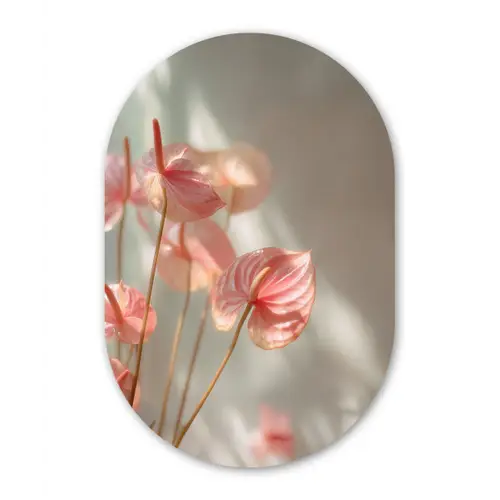 Bloemen - Stelen - Roze - Schaduw Wandcirkel Ovaal Forex klein -3d