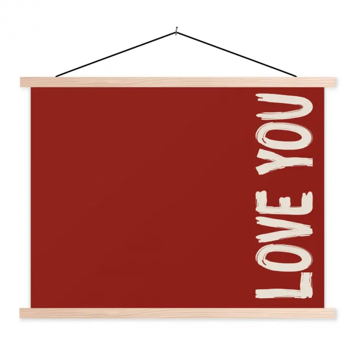 Schuin - Loveyou - Rood textielposter latten blank klein -3d