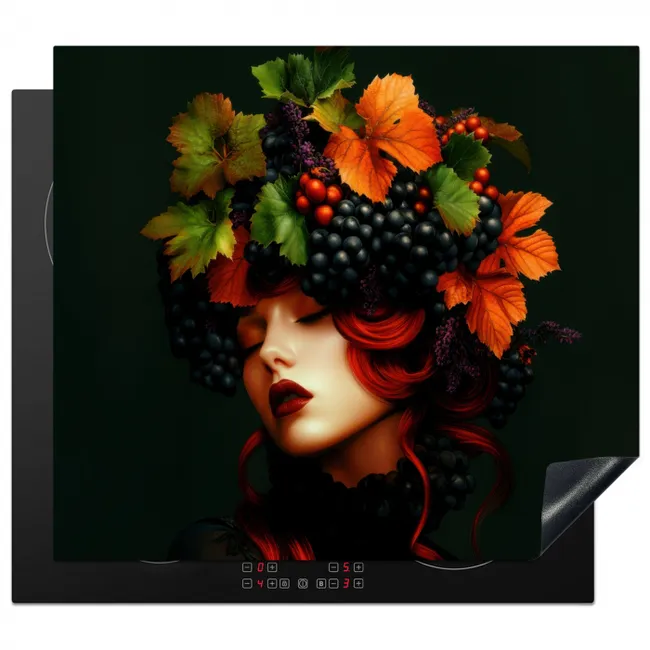 Vrouw - Rood - Groen - Druiven Inductie beschermer vinyl 3mm middel -3d