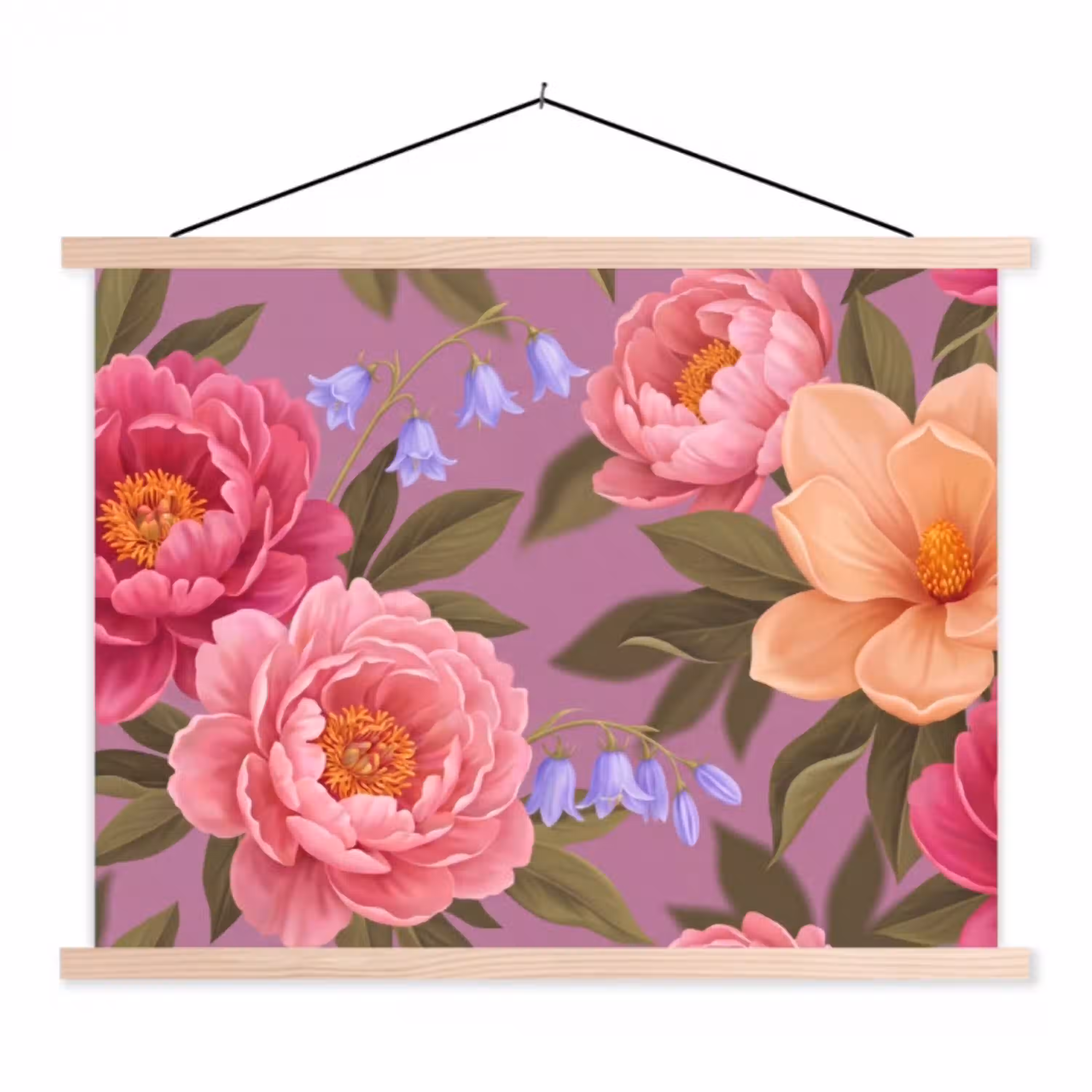 Bloemen - Patroon - Illustratie - Roze textielposter latten blank klein -3d