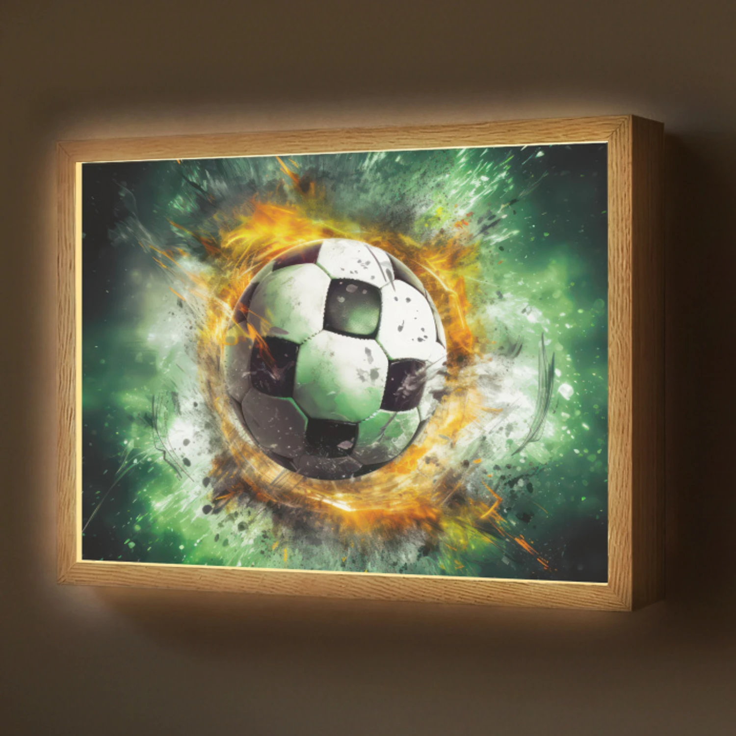 Bal - Voetbal - Groen - Oranje - Rook Light Box met batterij (Wandlamp) middel -z3d_website
