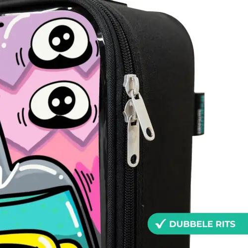 Expressief en druk patroon met monsters Kinderkoffer - Zwart klein -rits_NL