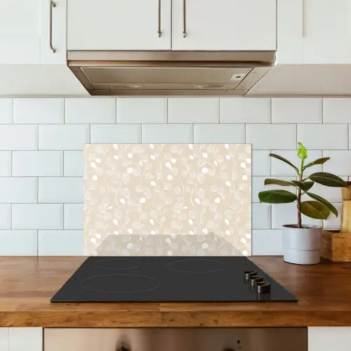 Bladeren - Patroon - Beige - Wit keuken achterwand spatscherm klein 900 -sfeer2