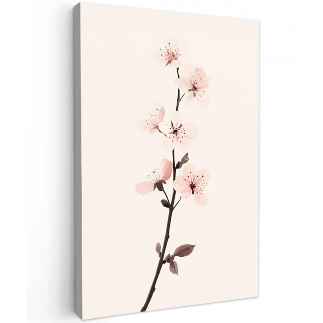 Minimalistisch - Bloesem - Tak - Roze Tuinposter op houten frame 2 cm dik middel -3d