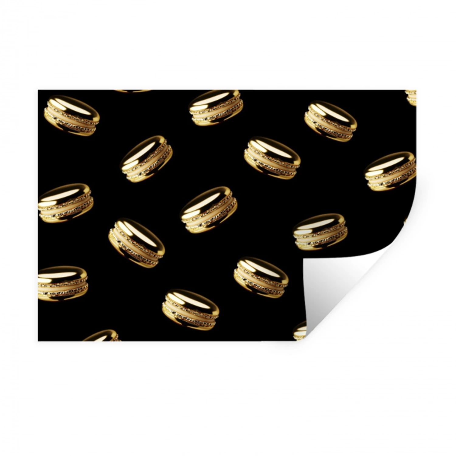 Macarons - Patroon - Goud - Zwart Muursticker klein -3d