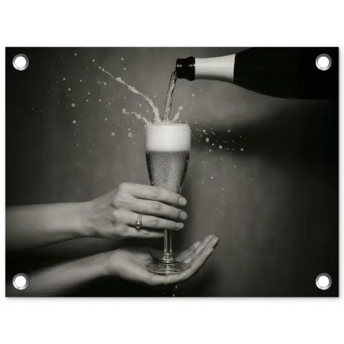 Champagnefles - Glas - Minimalistisch - Spetters tuinposter los doek klein -3d