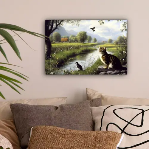 Kat - Beekje - Weide canvas 2cm klein -sfeer1