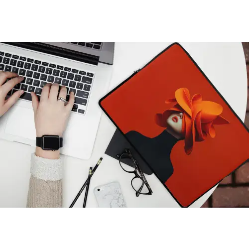 Oranje - Hoed - Vrouw laptophoes neopreen klein -bureau