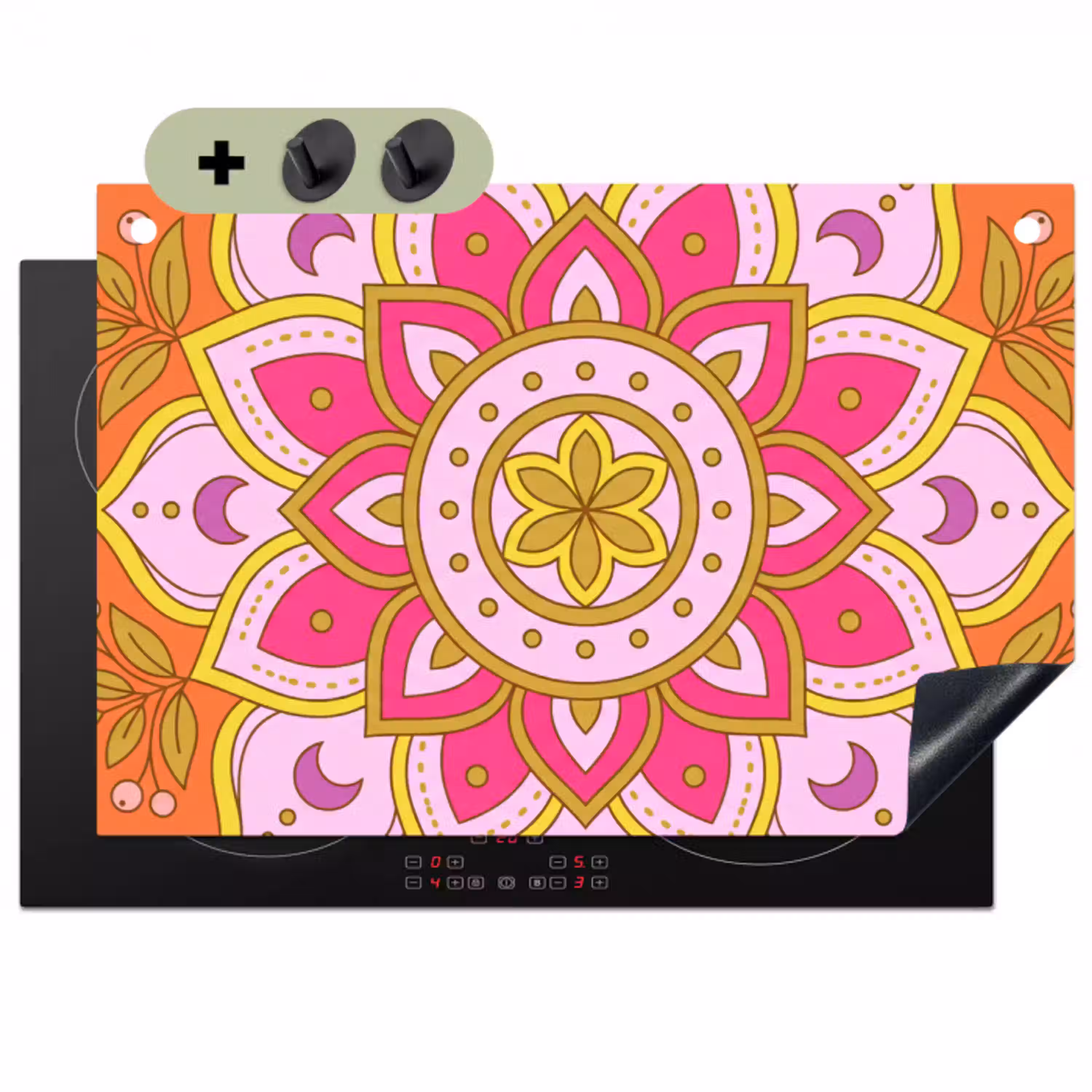 Patroon - Bloemmotief - Decoratie - Abstract - Roze Inductie beschemer met haakjes klein -3d