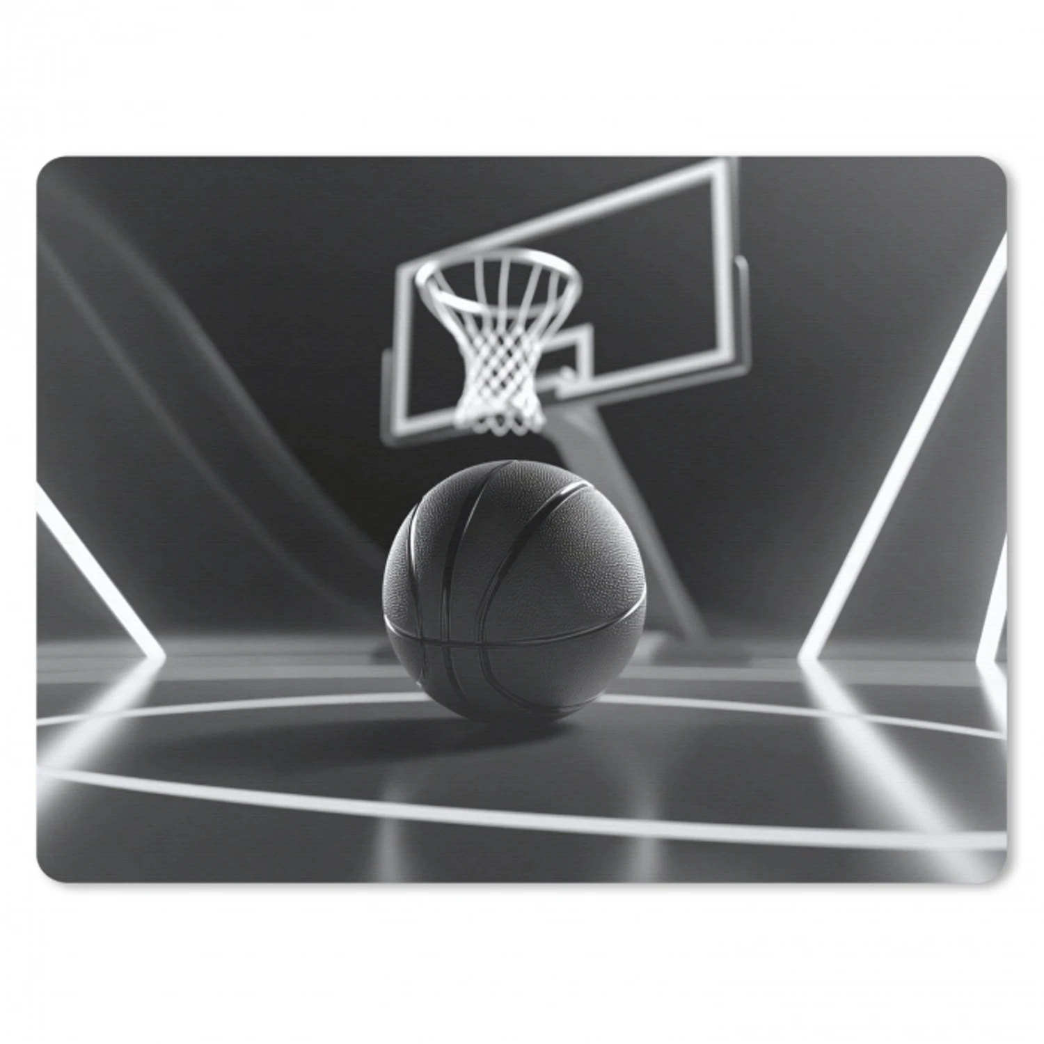 Basketbal - Basketbalveld - Lichtlijnen muismat rubber klein -3d