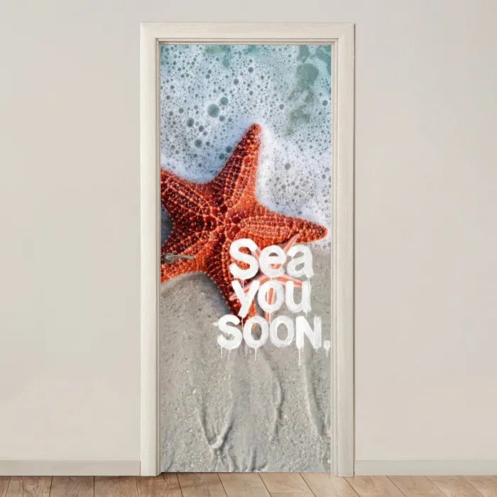 Sea you soon - Zeester - Zee deurposter klein -3d_beige