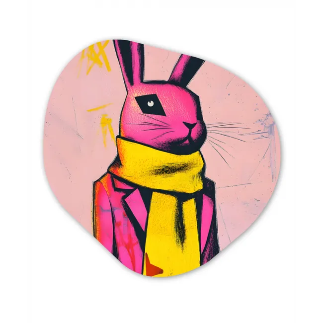 Abstract - Konijn - Sjaal - Geel Wandcirkel Organisch Forex 3mm klein -3d