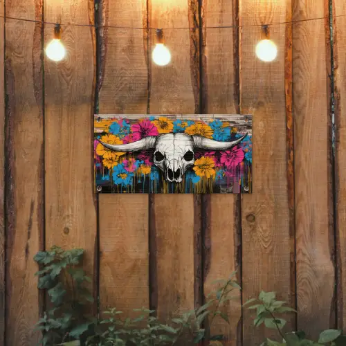 Schedel - Bloemen - Graffiti tuinposter los doek klein -sfeer1