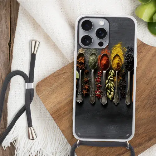 Lepels - Specerijen - Kaneel - Chili Hoesje iPhone 16 Pro Max met koord klein -sfeer4