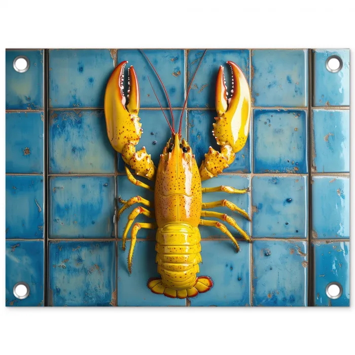 Kreeft - Geel - Blauw - Tegels tuinposter los doek klein -3d