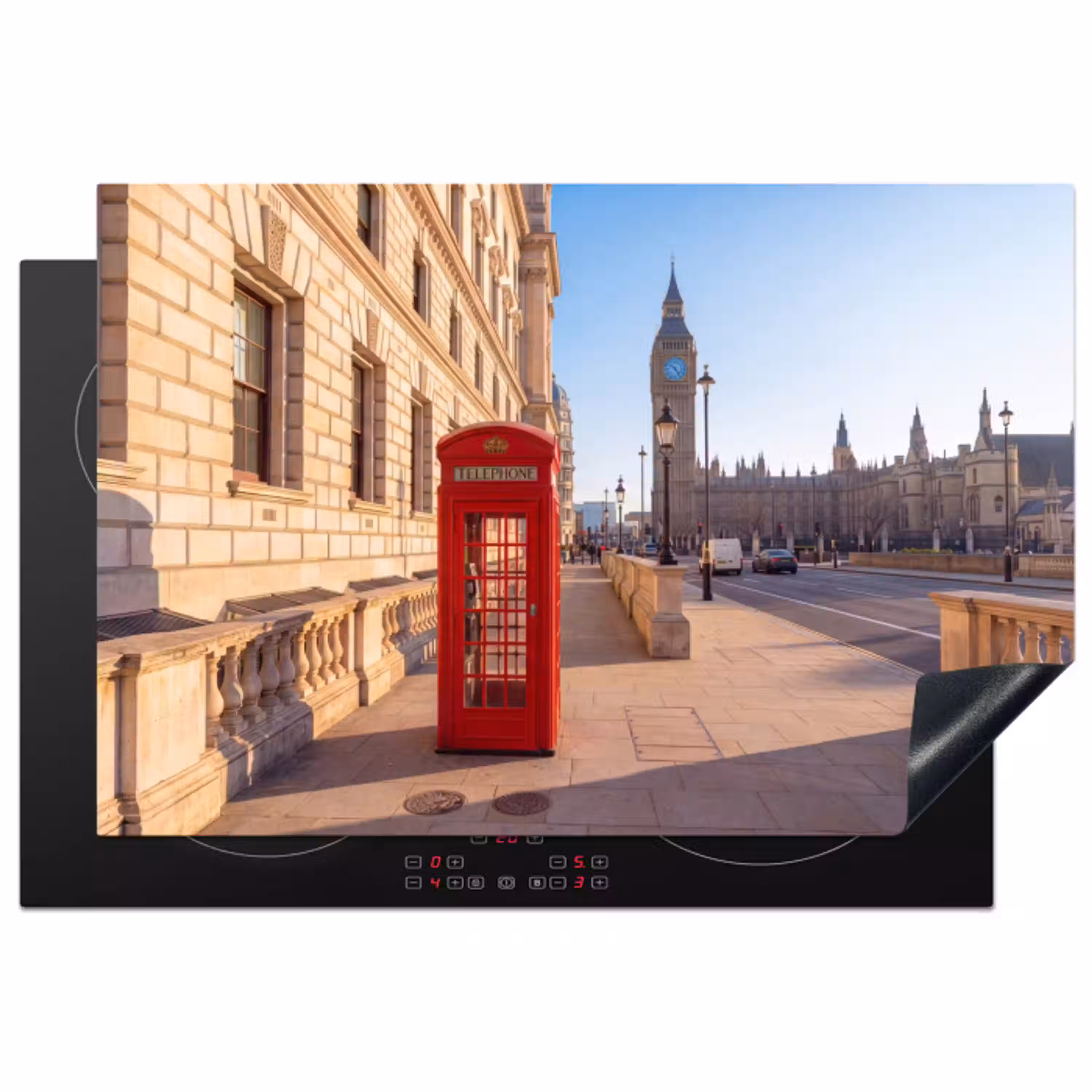 Telefooncel - Rood - Londen - Stad - Architectuur Inductie beschermer vinyl 3mm klein -3d