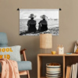 Vrouwen - Zonnehoed - Strand - Zwart - Wit Wandkleed katoen klein -wsfeer4_kind