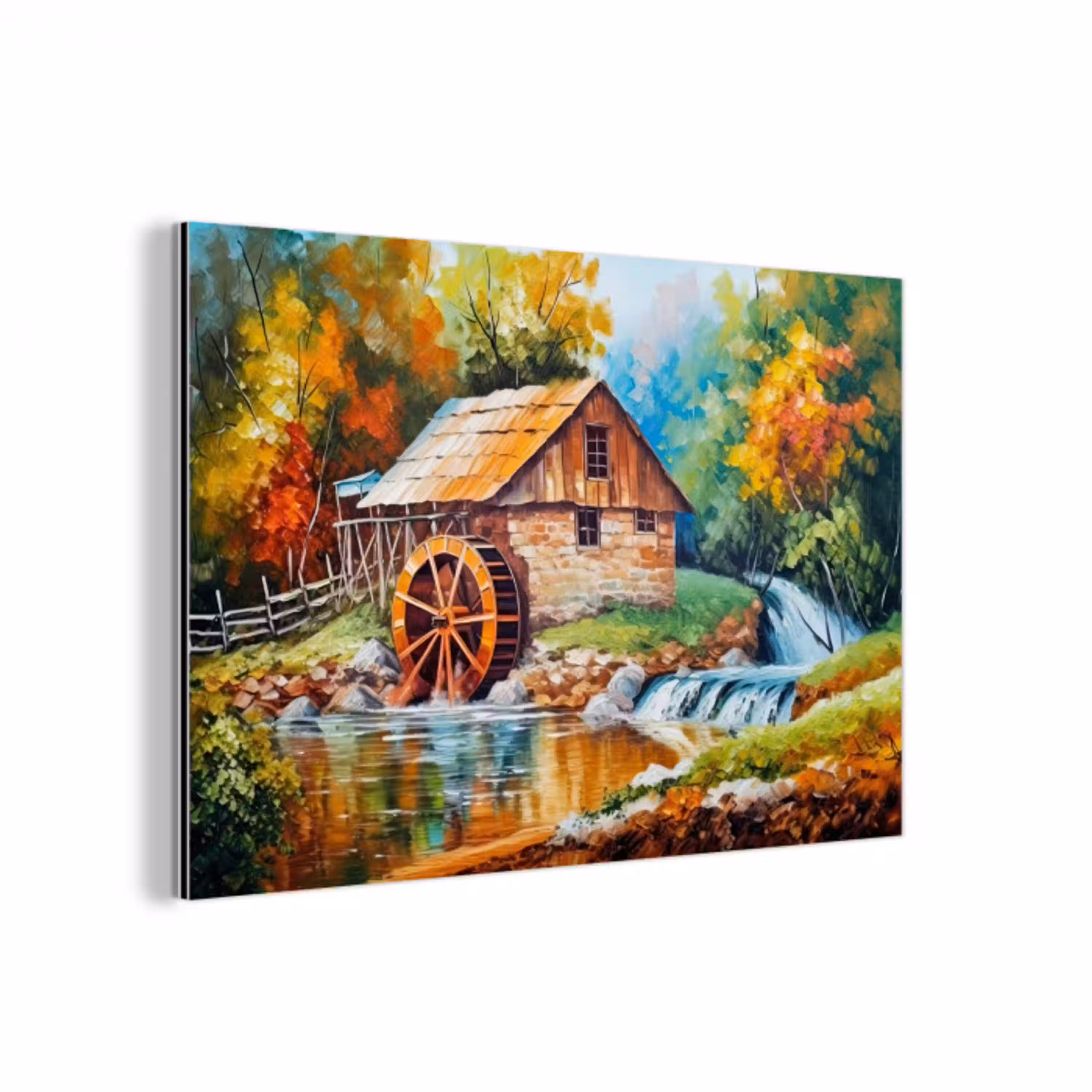Landschap - Schilderij - Huis - Kunst - Herfst aluminium wit klein -3d