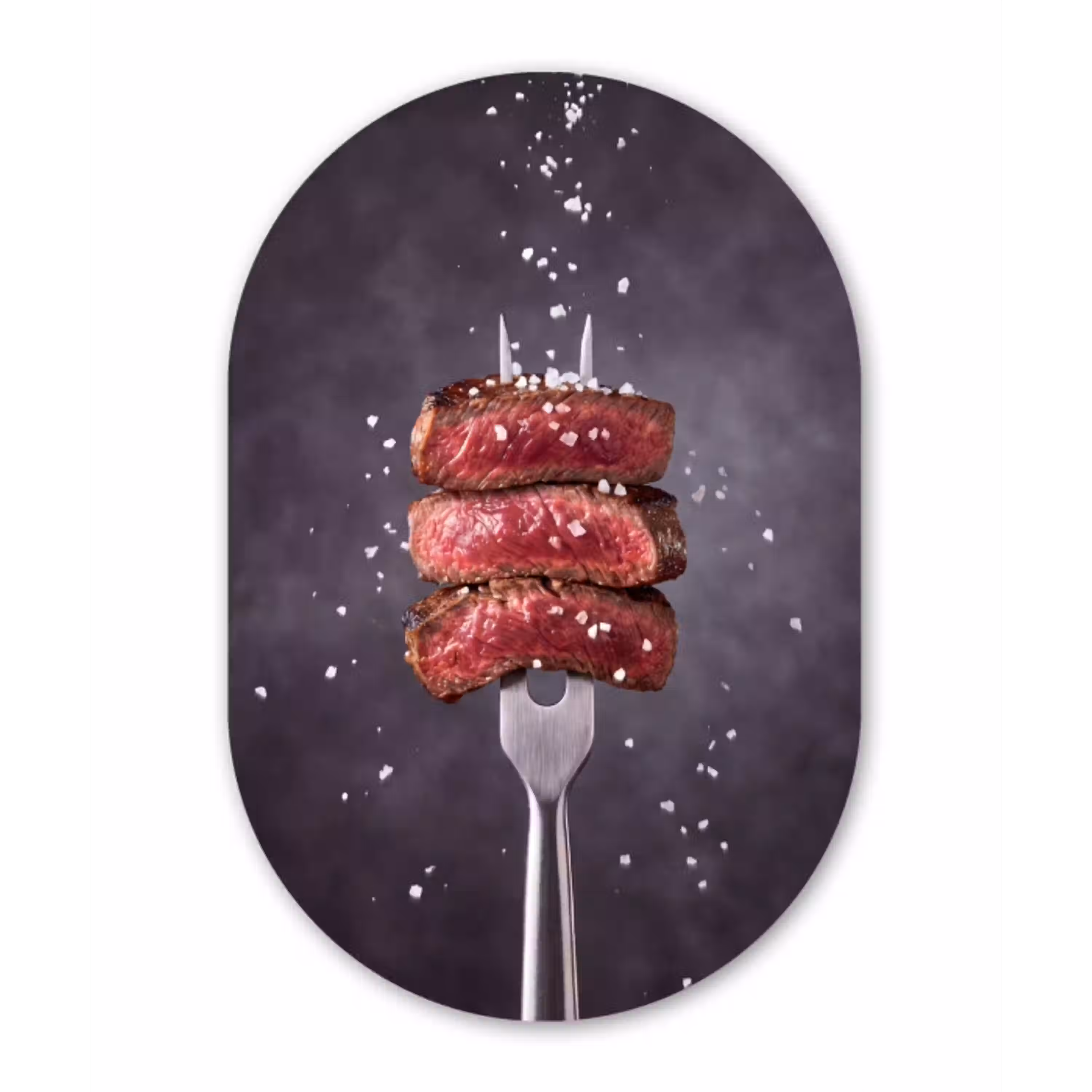 Eten - Vlees - Zout Wandcirkel Ovaal Aluminium middel -3d