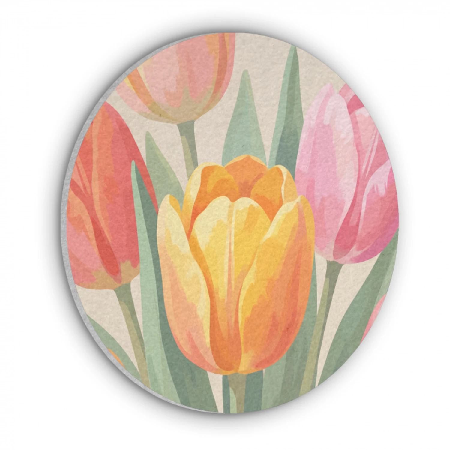 Tulpen - Abstract - Kleurrijk Akoestische PET Vilt - Rond klein -3d