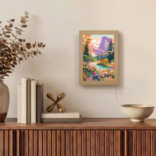 Rivier - Vallei vol bloemen - Levendig Light Box met kabel (Tafellamp) klein -sfeer2