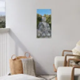 Stenen Boeddha in de ochtendzon tuinposter los doek klein -sfeer8