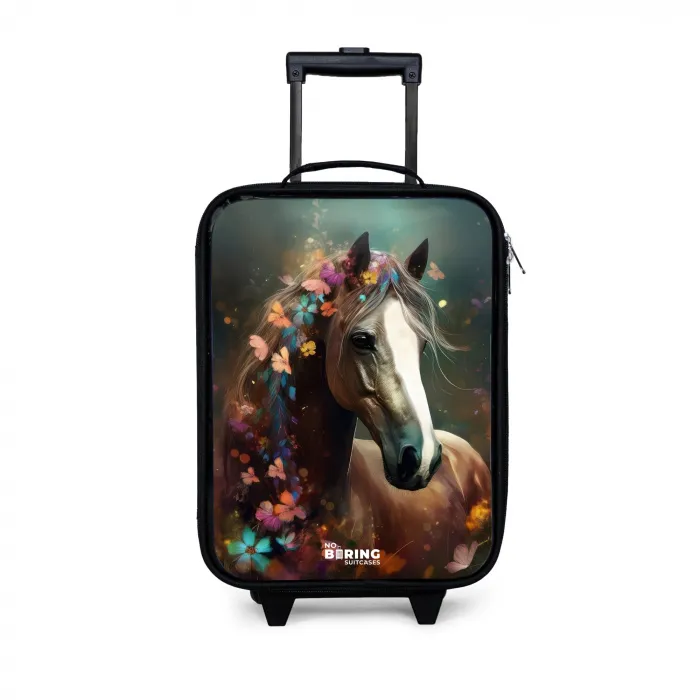 Lichtbruin paard tussen de bloemen Kinderkoffer - Zwart klein -3d