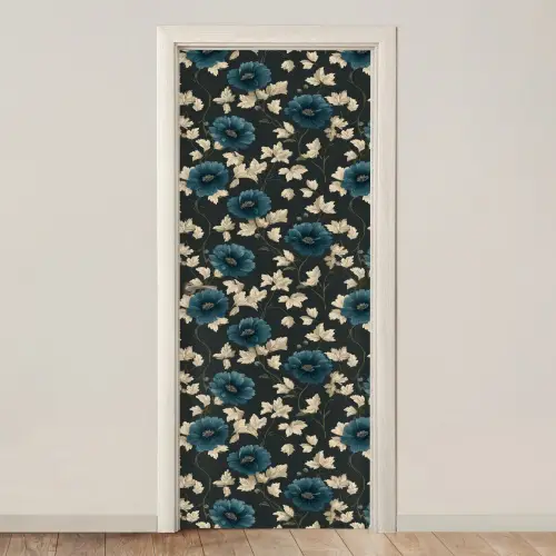 Botanisch - Bloemen - Blauw deurposter klein 289 -3d_beige