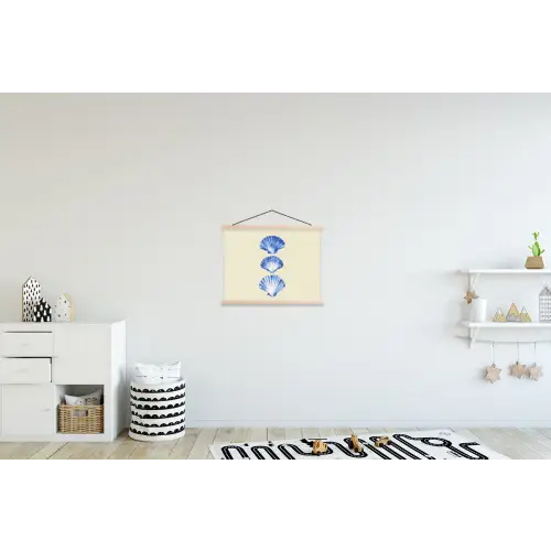Schelpen - Blauw - Beige textielposter latten blank klein -kinderkamer