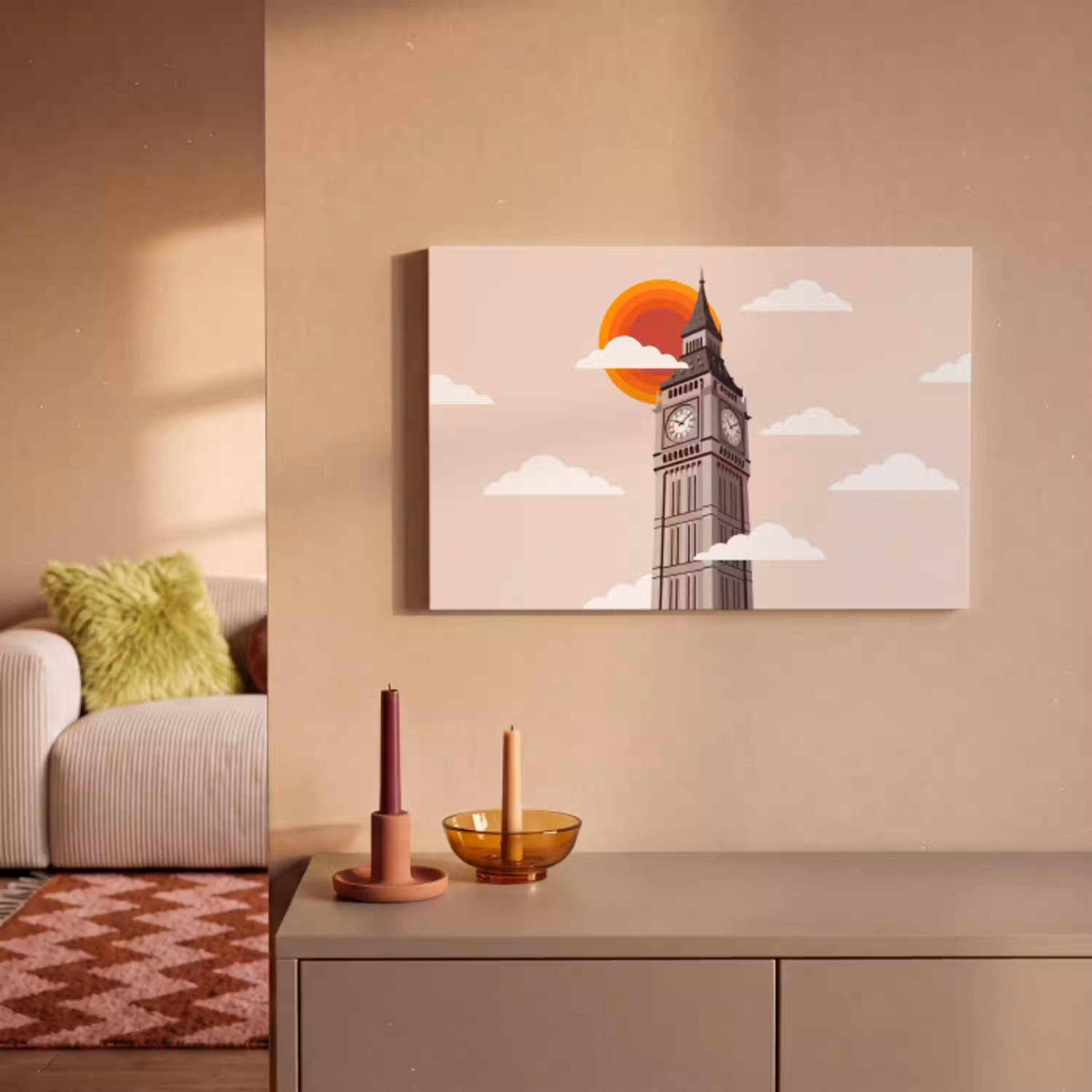 Toren - Klok - Londen - Architectuur - Retro canvas 2cm klein -sfeer1