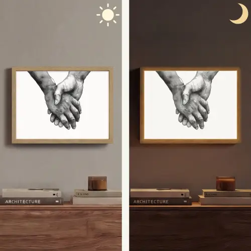 Handen - Zwart wit - Modern - Kunst Light Box met batterij (Wandlamp) middel -sfeer3