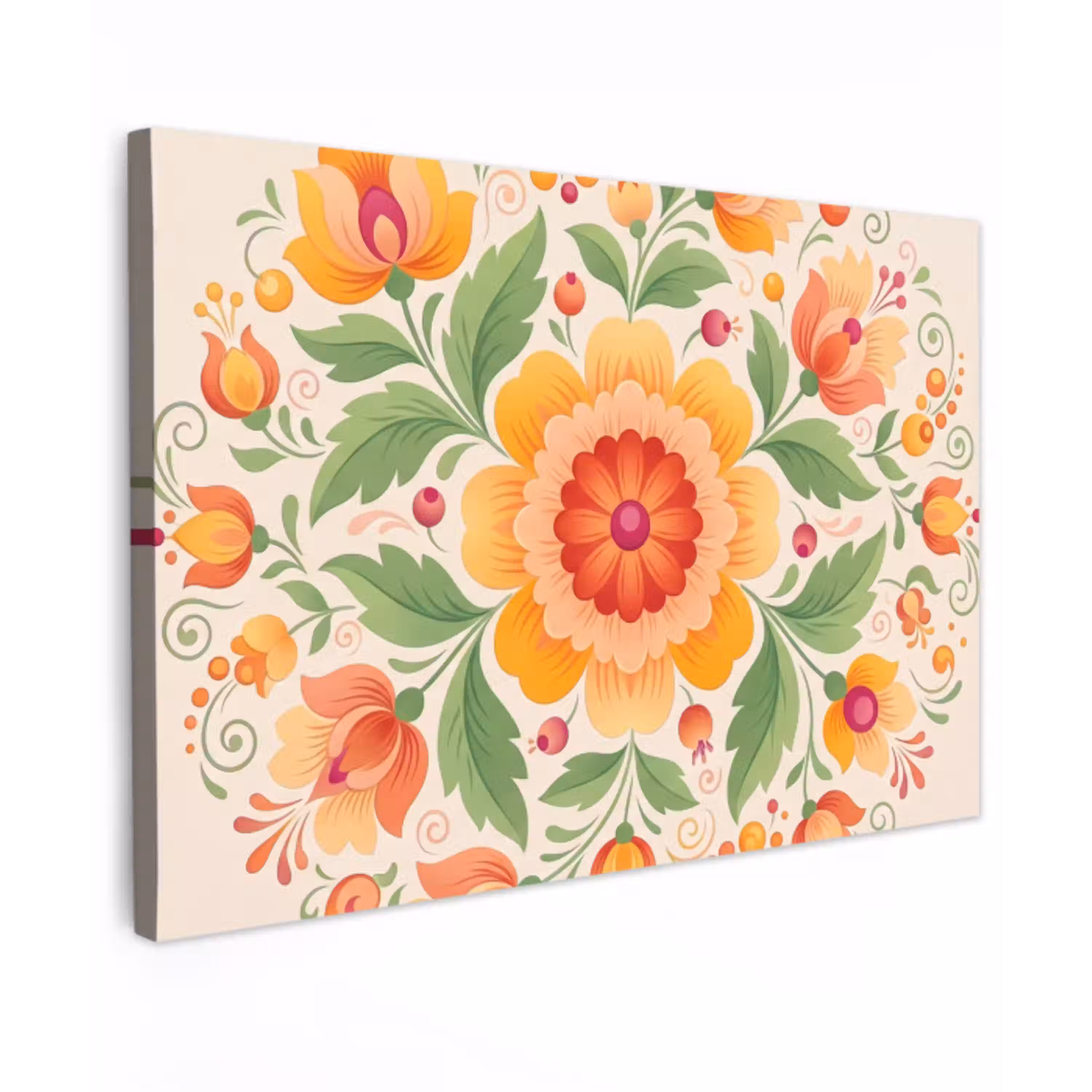 Bloemen - Patroon - Decoratief - Oranje Tuinposter op houten frame 2 cm dik klein -3d